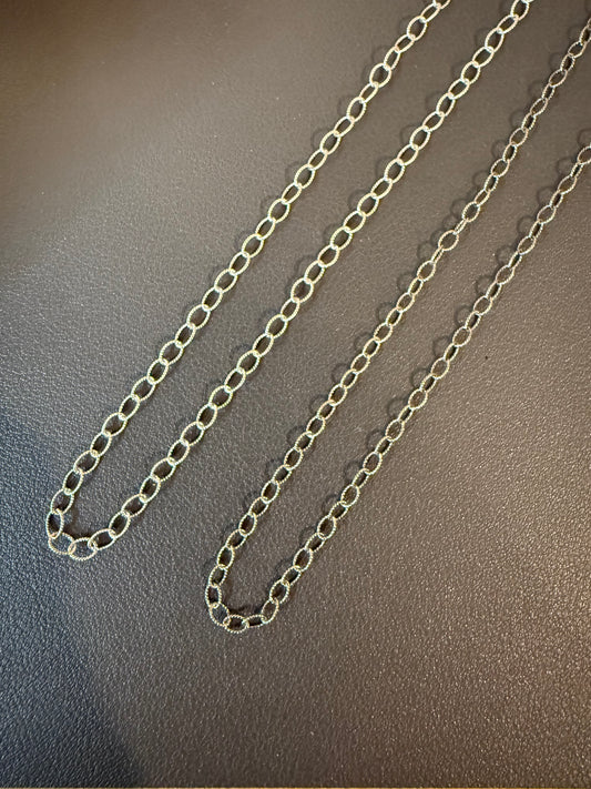 Sterling Silver Patterned Oval Chain Oxidized