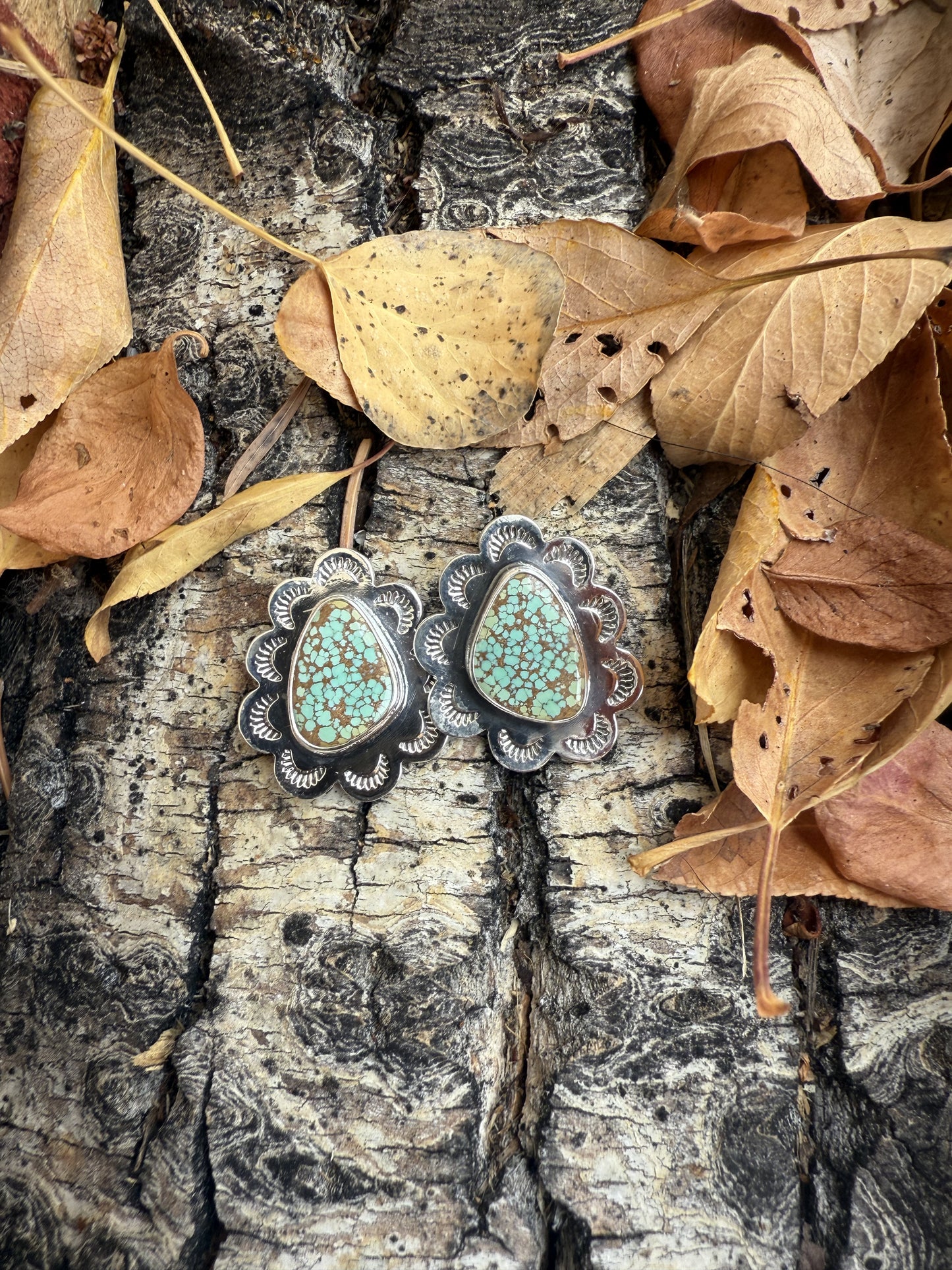 Hubei Turquoise Silver Stamped Drop Earring - Convertible
