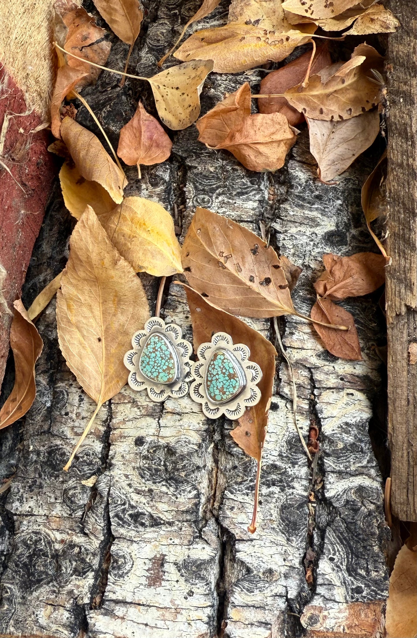 Hubei Turquoise Silver Stamped Drop Earring - Convertible