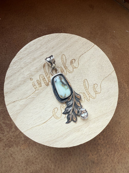 Aloe Variscite Sterling Leaf Pendant with Cubic Zirconia