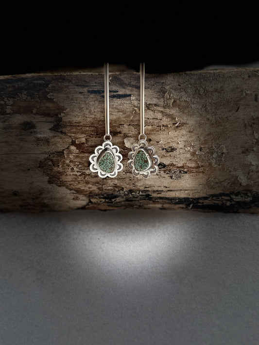 Hubei Turquoise Silver Stamped Drop Earring - Convertible