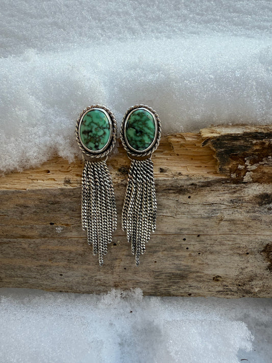New Lander Variscite & Sterling Silver Chain Waterfall Earrings