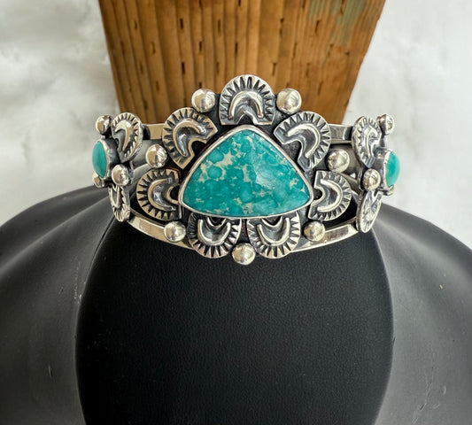 Whitewater Turquoise Sterling Silver Cuff Bracelet with Sonoran Gem Accents