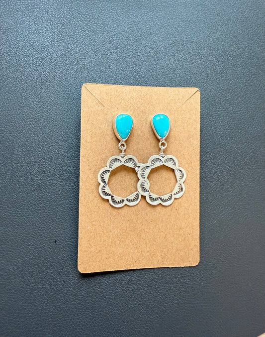 Sonoran Gem Turquoise Stamped Hoop Earrings (Blue)