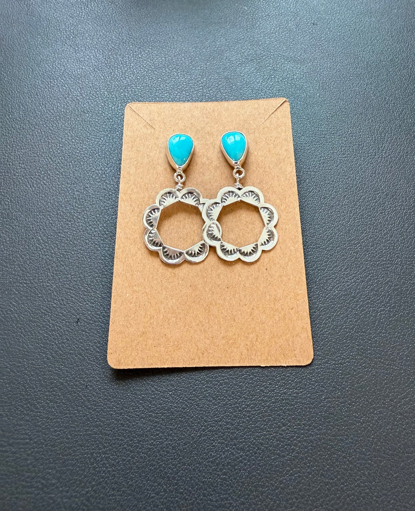 Sonoran Gem Turquoise Stamped Hoop Earrings (Blue)