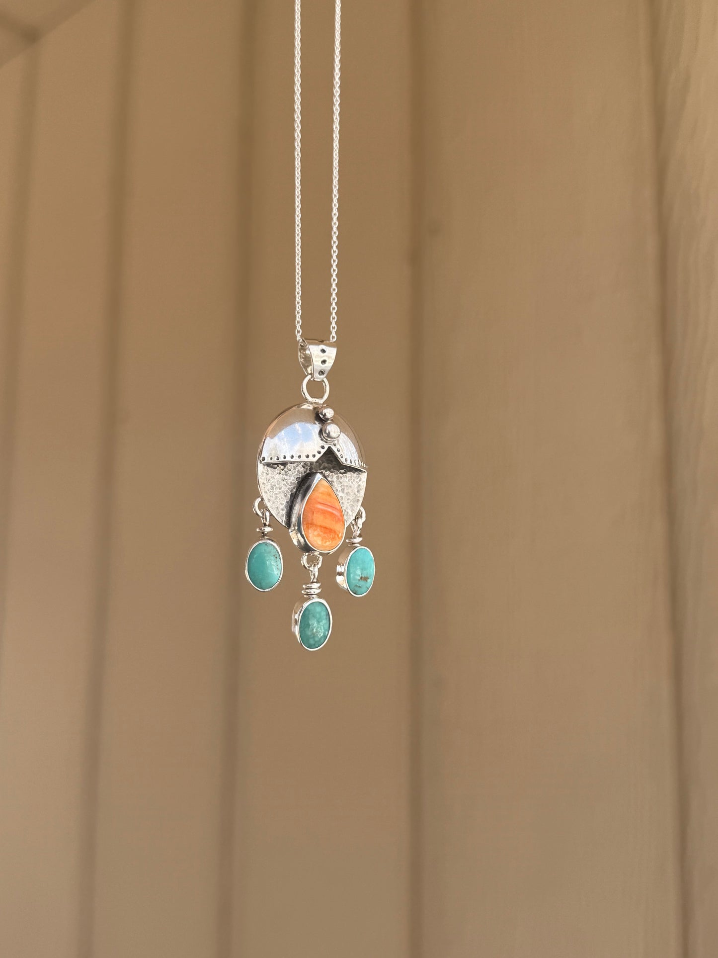 Spiny Oyster & Sonoran Gem Sun Shield Necklace