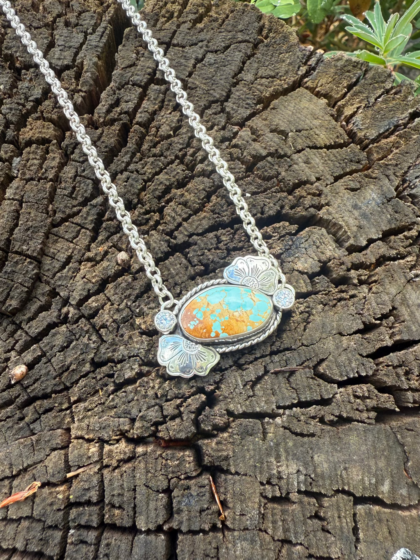 Royston Turquoise & CZ Flower Necklace