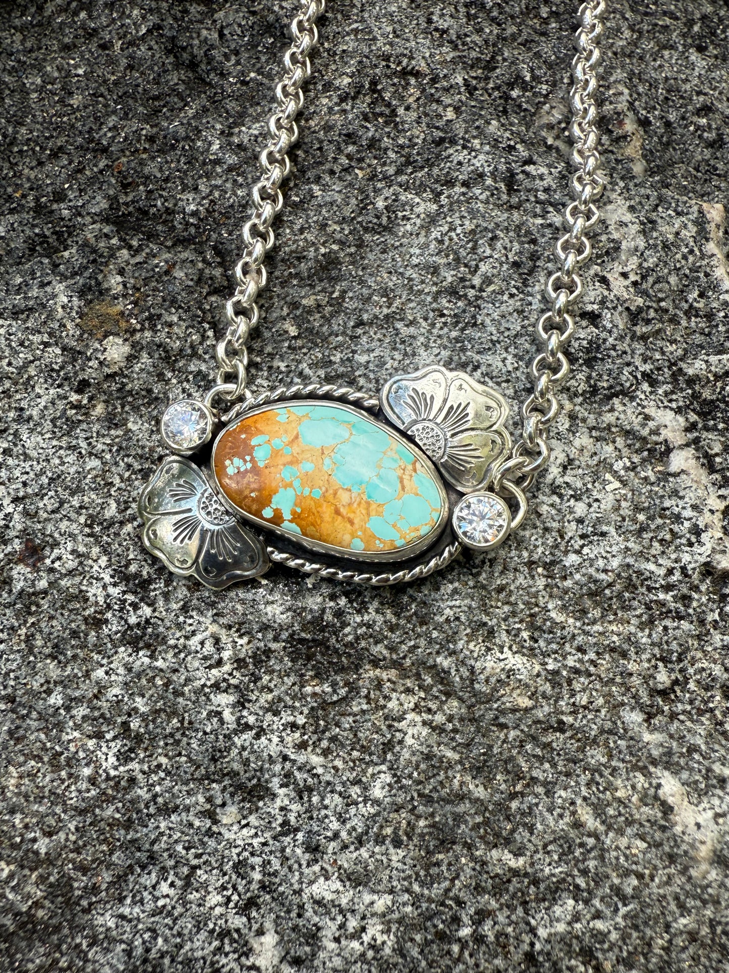 Royston Turquoise & CZ Flower Necklace