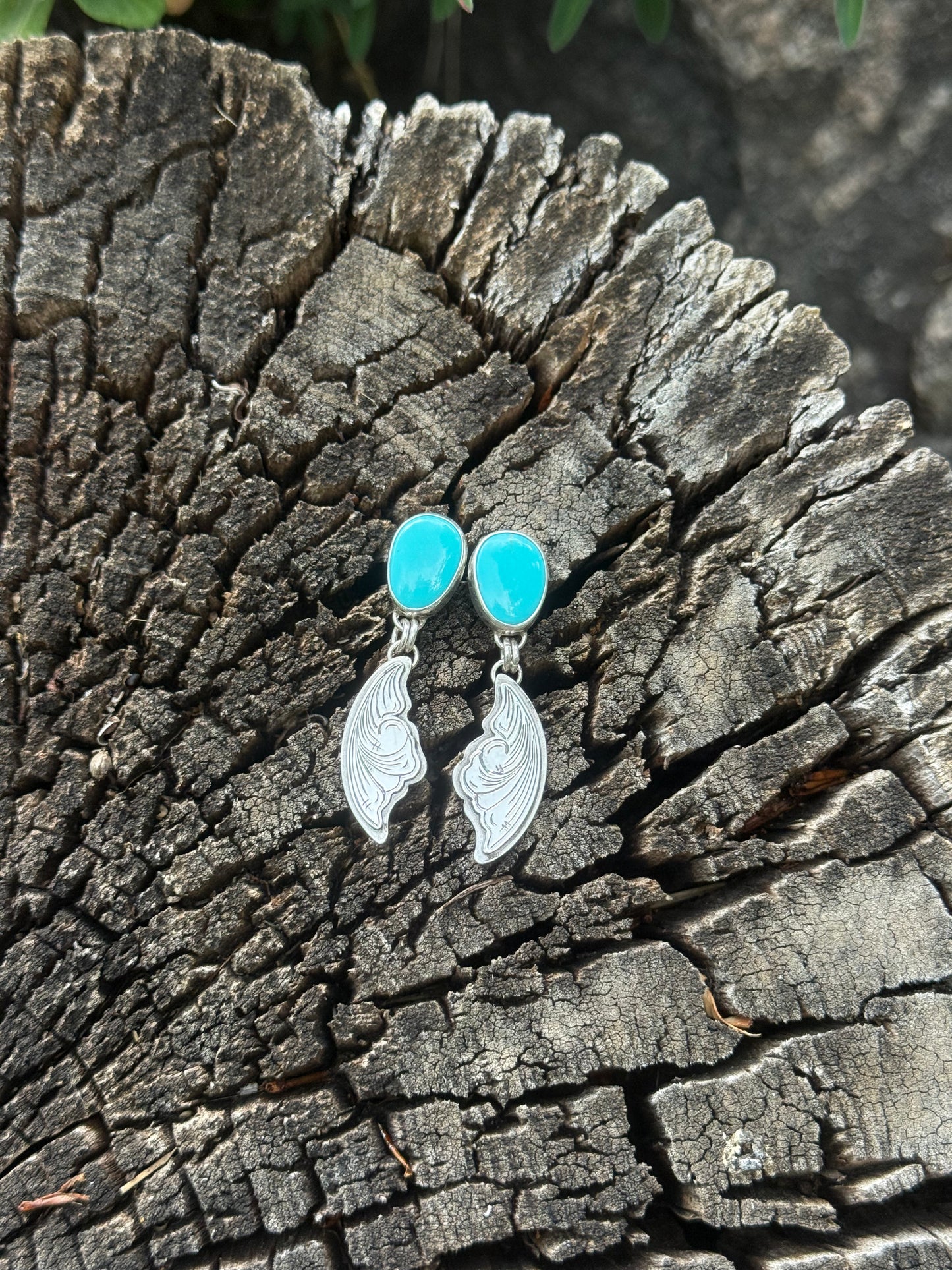 Sonoran Gem Turquoise Hand Engraved Floral Earrings