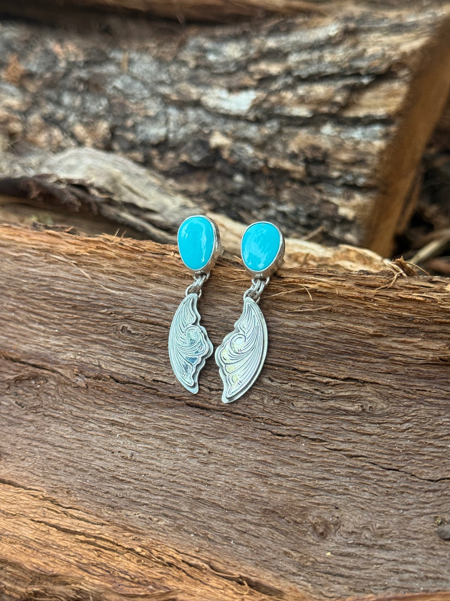 Sonoran Gem Turquoise Hand Engraved Floral Earrings