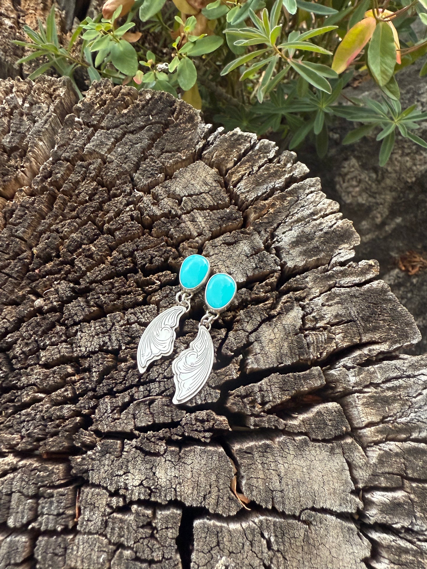 Sonoran Gem Turquoise Hand Engraved Floral Earrings