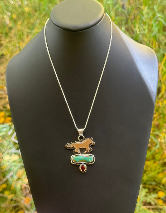 Skysong Turquoise & Rhodolite Garnet Running Horse Necklace