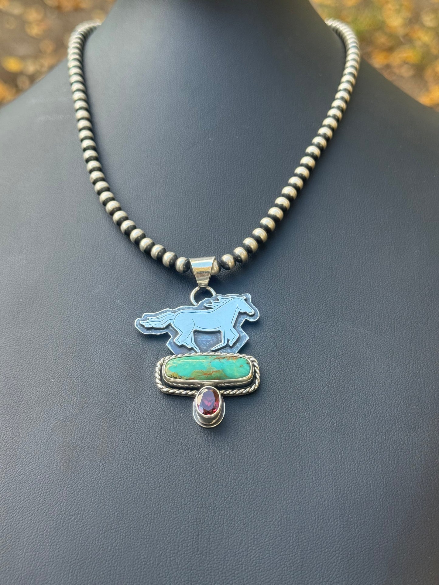 Skysong Turquoise & Rhodolite Garnet Running Horse Necklace