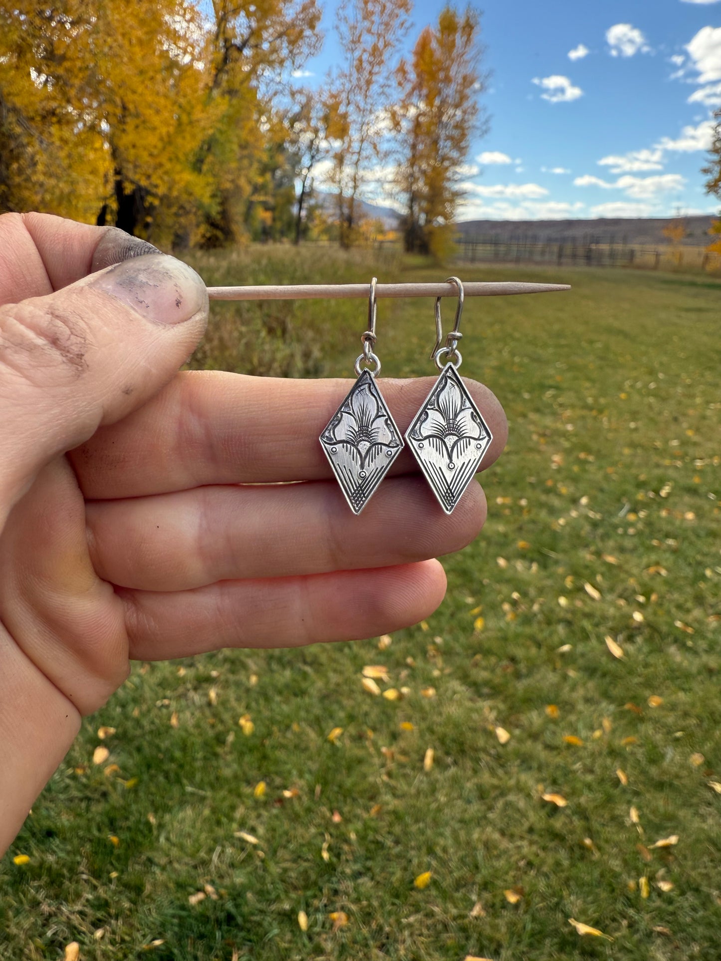 Sterling Silver Engraved Diamond Drops
