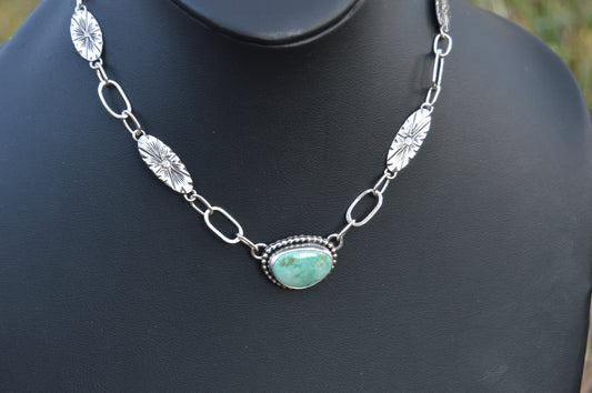 Natural Fox Turquoise Necklace with Engraved Links