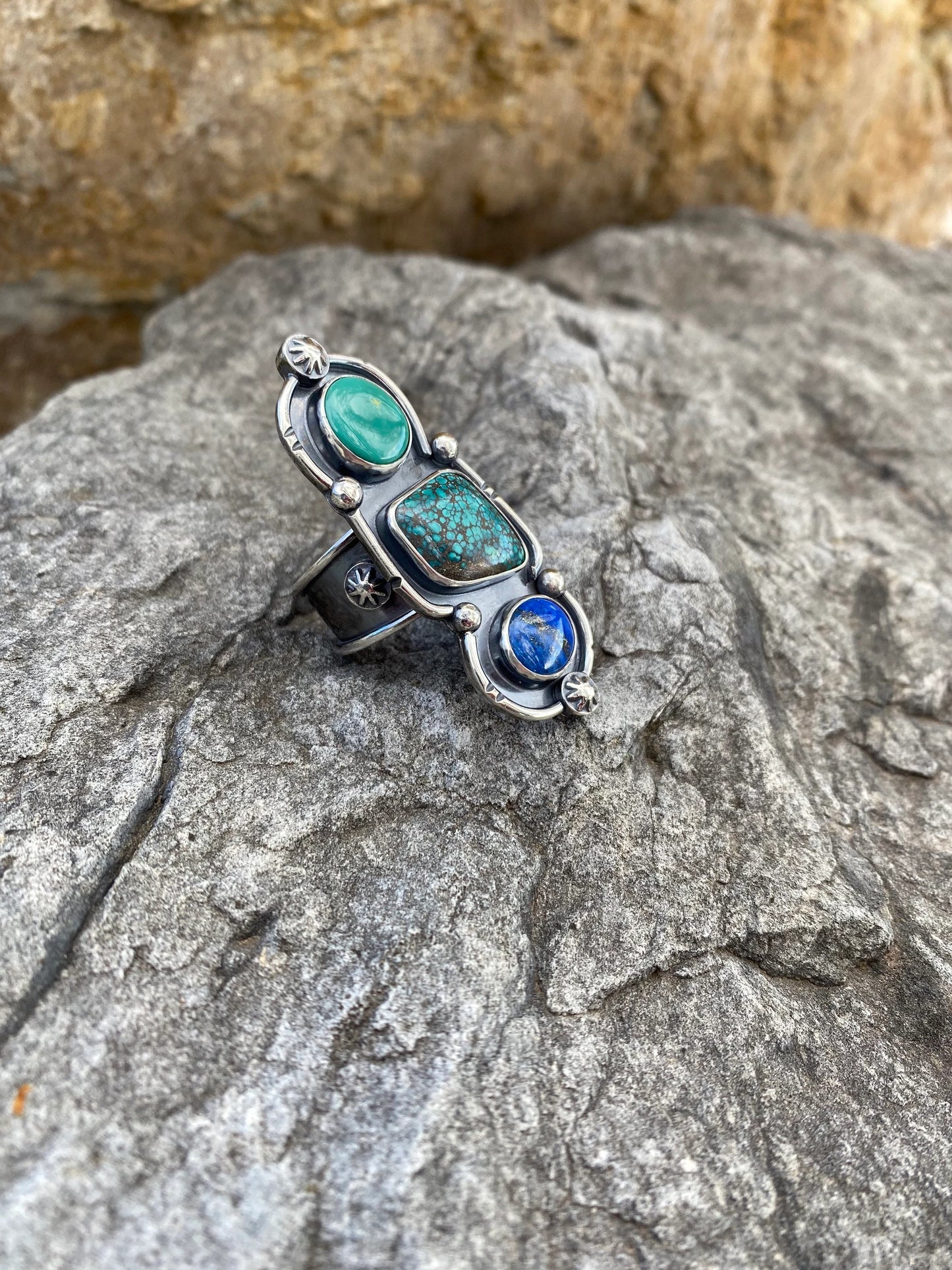 Turquoise & Lapis Sterling Silver Adjustable Ring